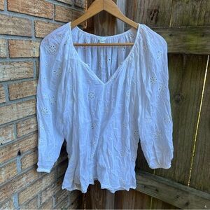 Aerie White Eyelet Peasant Top